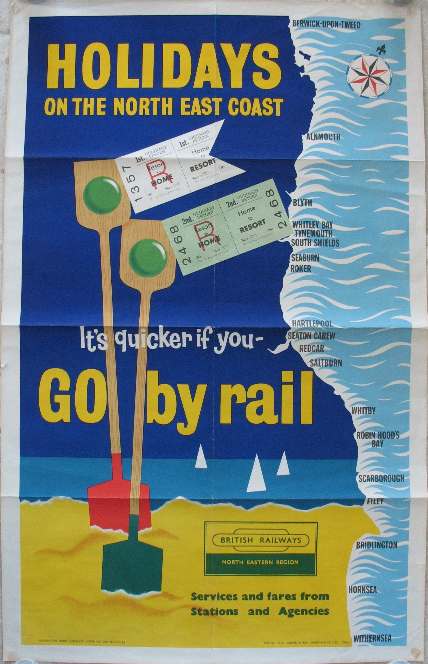 Original Railway Poster Holidays On The North East Coast Its Quicker If You Go By Rail