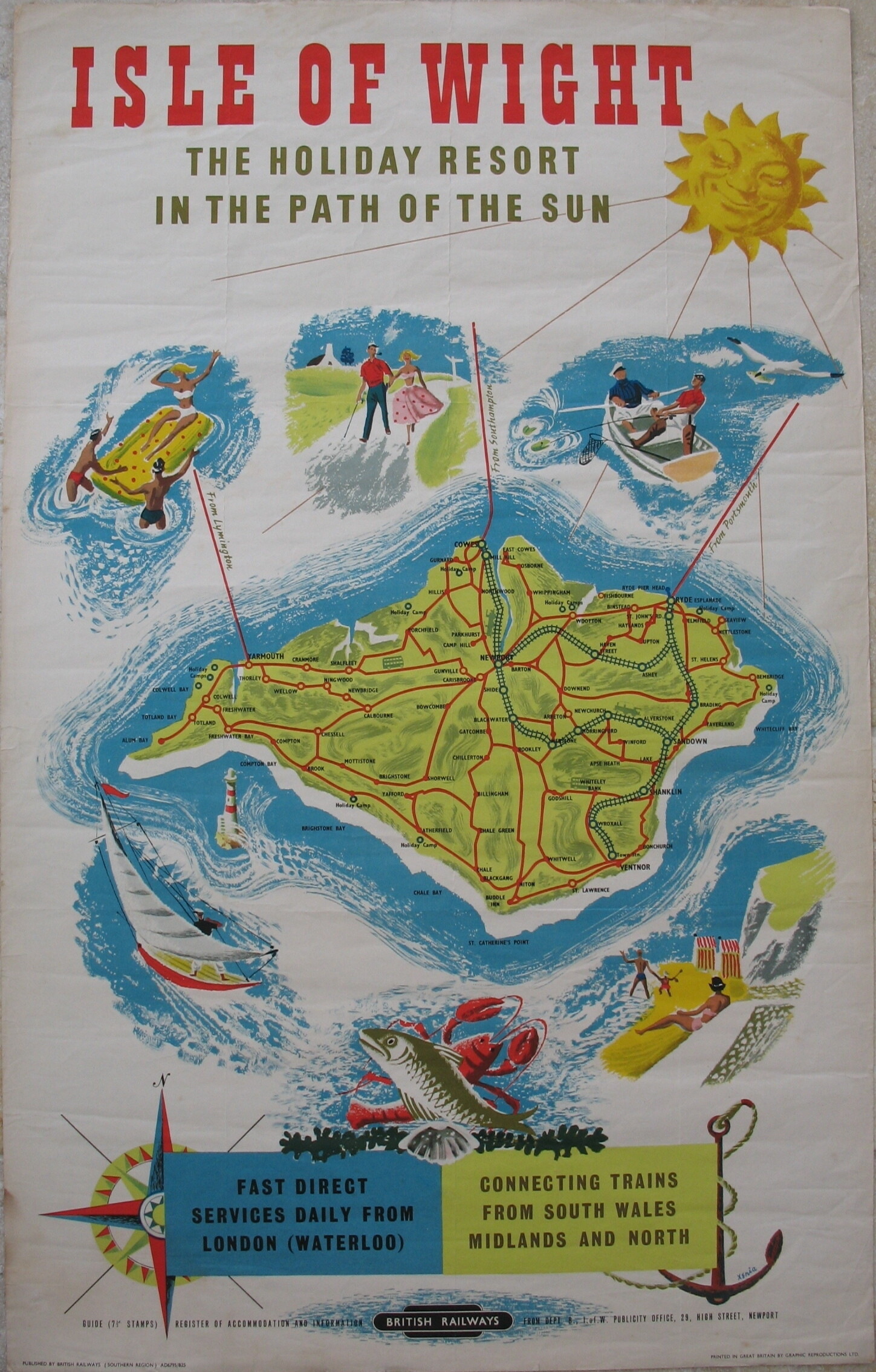 Original Railway Poster Isle of Wight The Holiday Resort In The Path Of The Sun By Xenia
