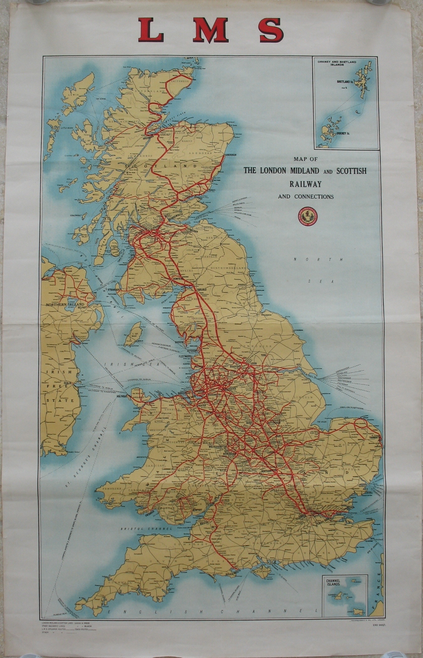 Original Railway Poster LMS Map Of The London Midland And Scottish Railway And Connections 1923