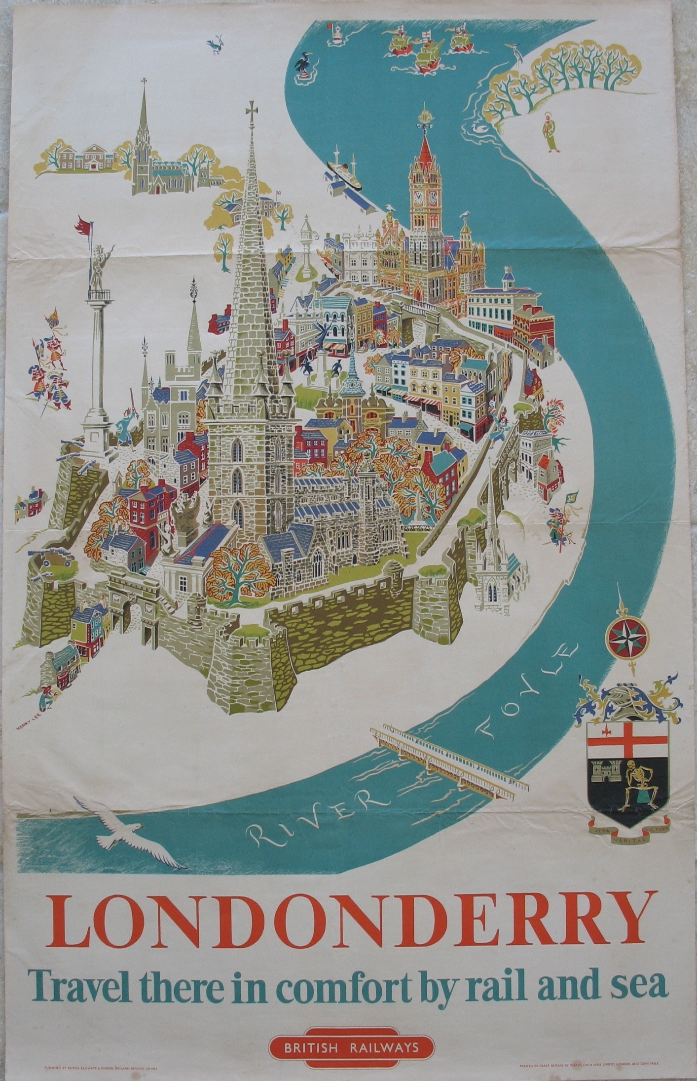 Original Railway Poster Londonderry Travel There In Comfort By Rail And Sea By Kerry Lee