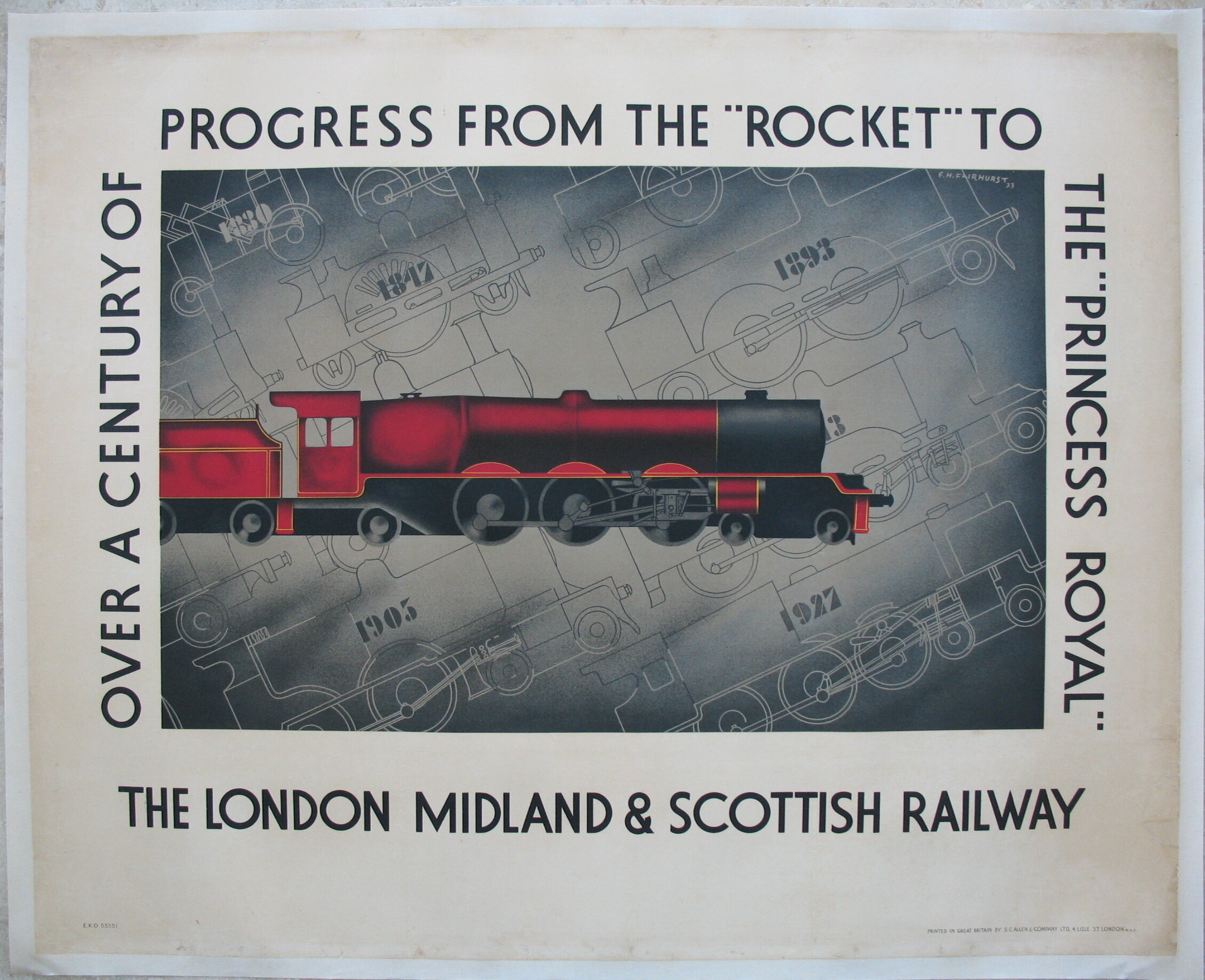 Original Railway Poster LMS Over A Century Of Progress From The Rocket To The Princess Royal By Enoch Fairhurst