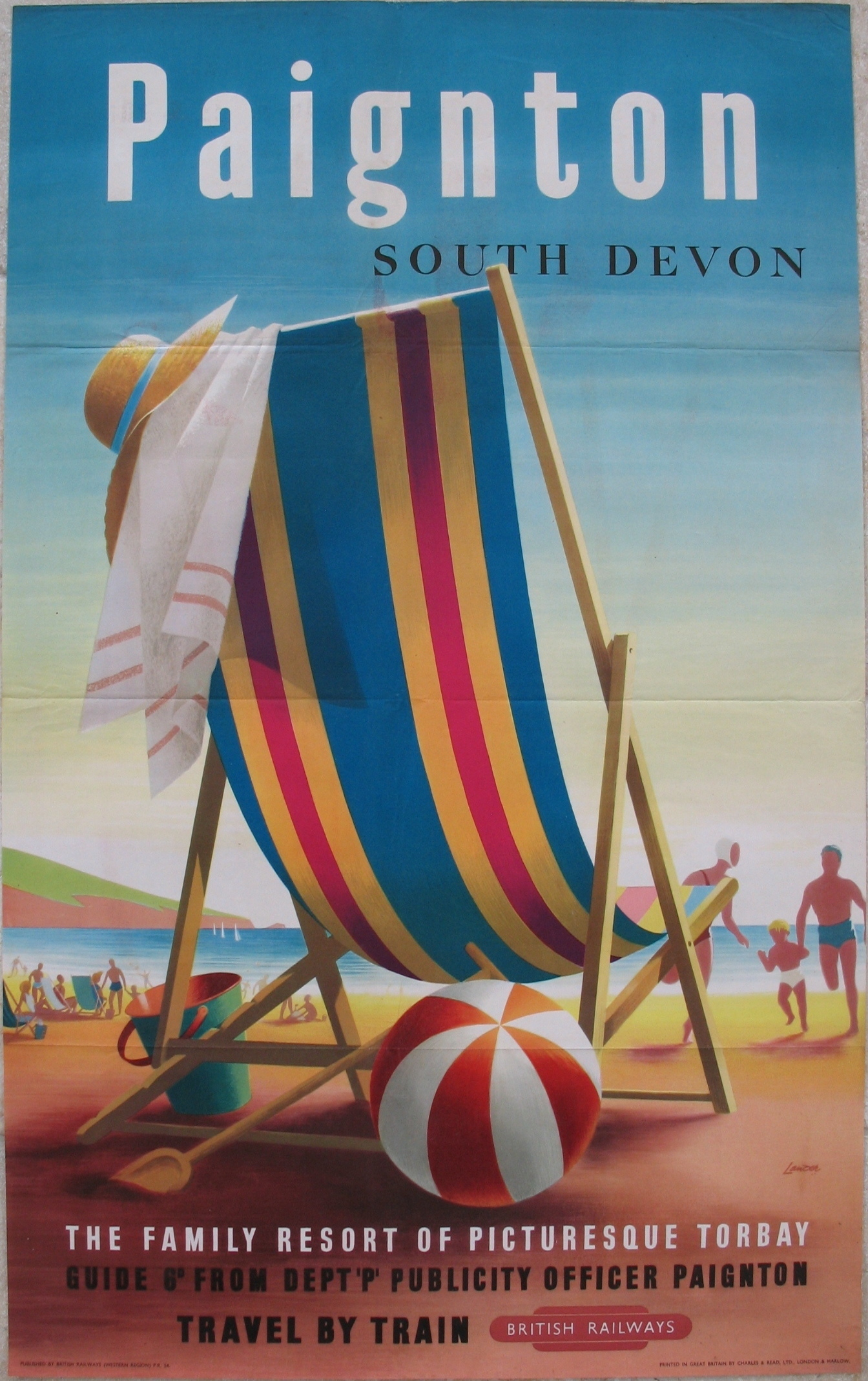 Original Railway Poster Paignton South Devon The Family Resort Of Picturesque Torbay Deckchair By Reginald Lander