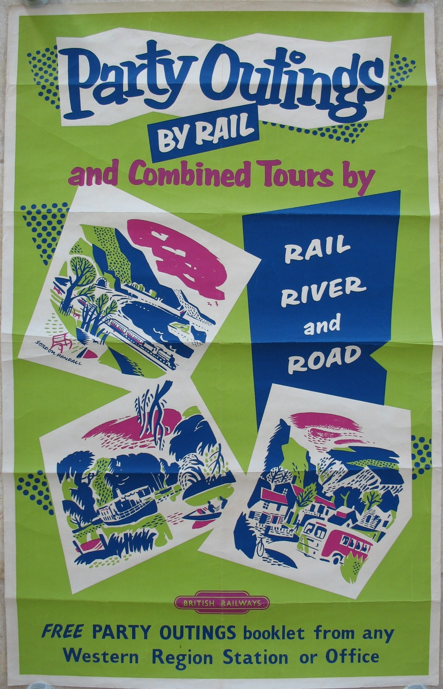 Original Railway Poster Party Outings By Rail And Combined Tours By Rail River And Road By Gordon Randall