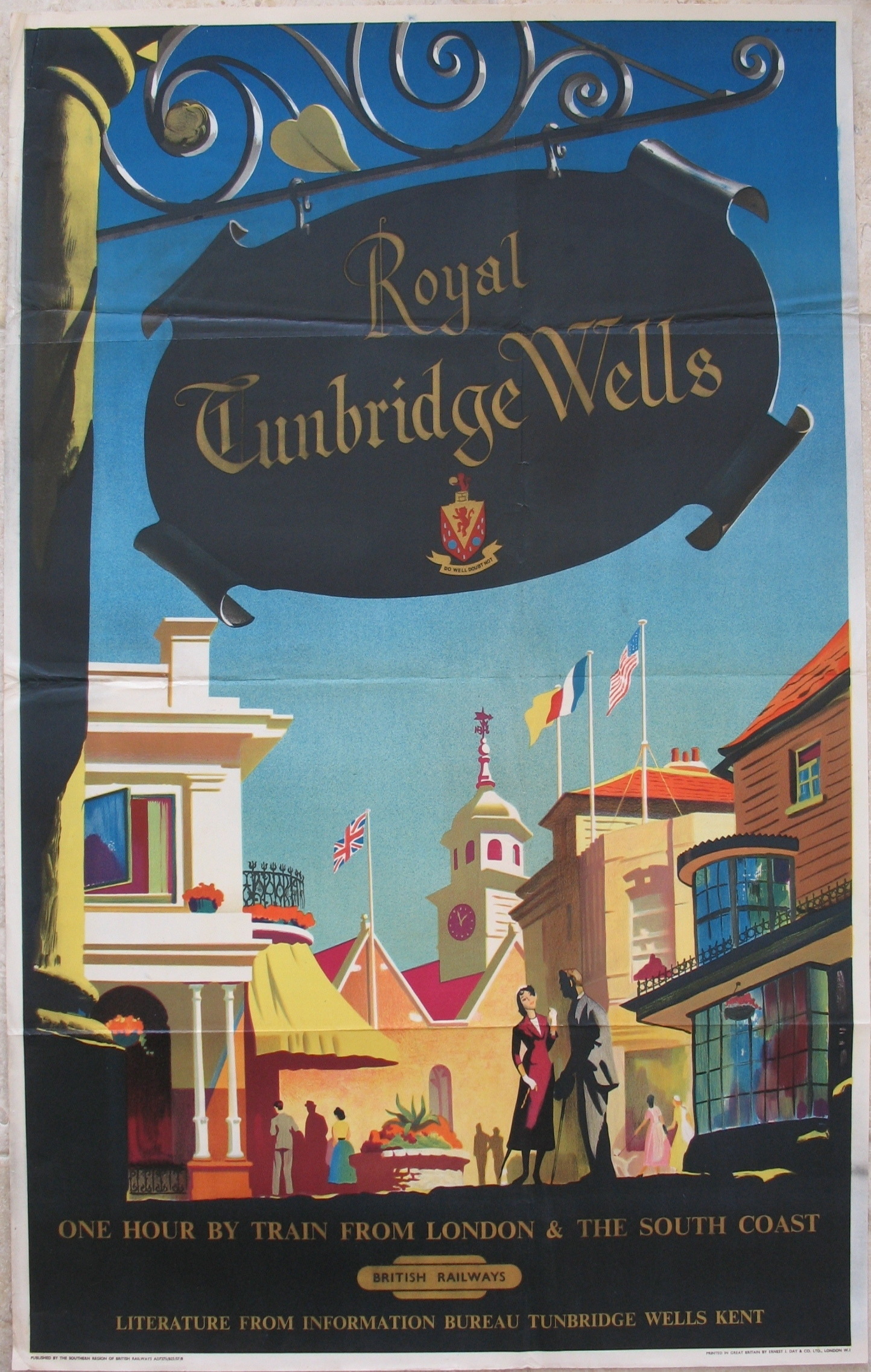 Original Railway Poster Royal Tunbridge Wells One Hour By Train From London & The South Coast By Alan Durman