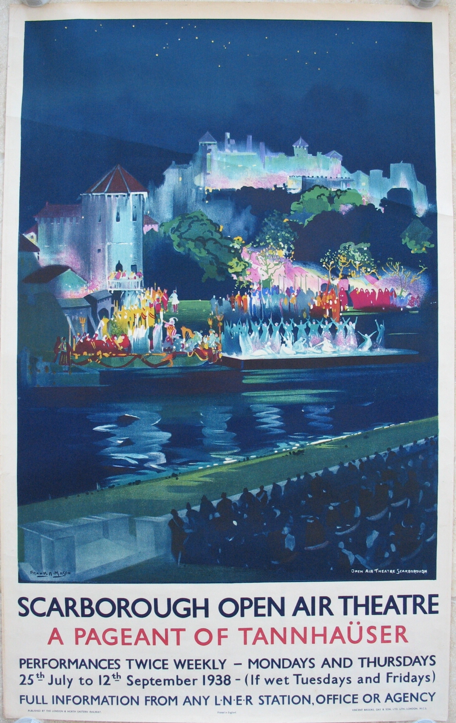 Original Railway Poster Scarborough Open Air Theatre A Pageant Of Tannhauser LNER By Frank Mason