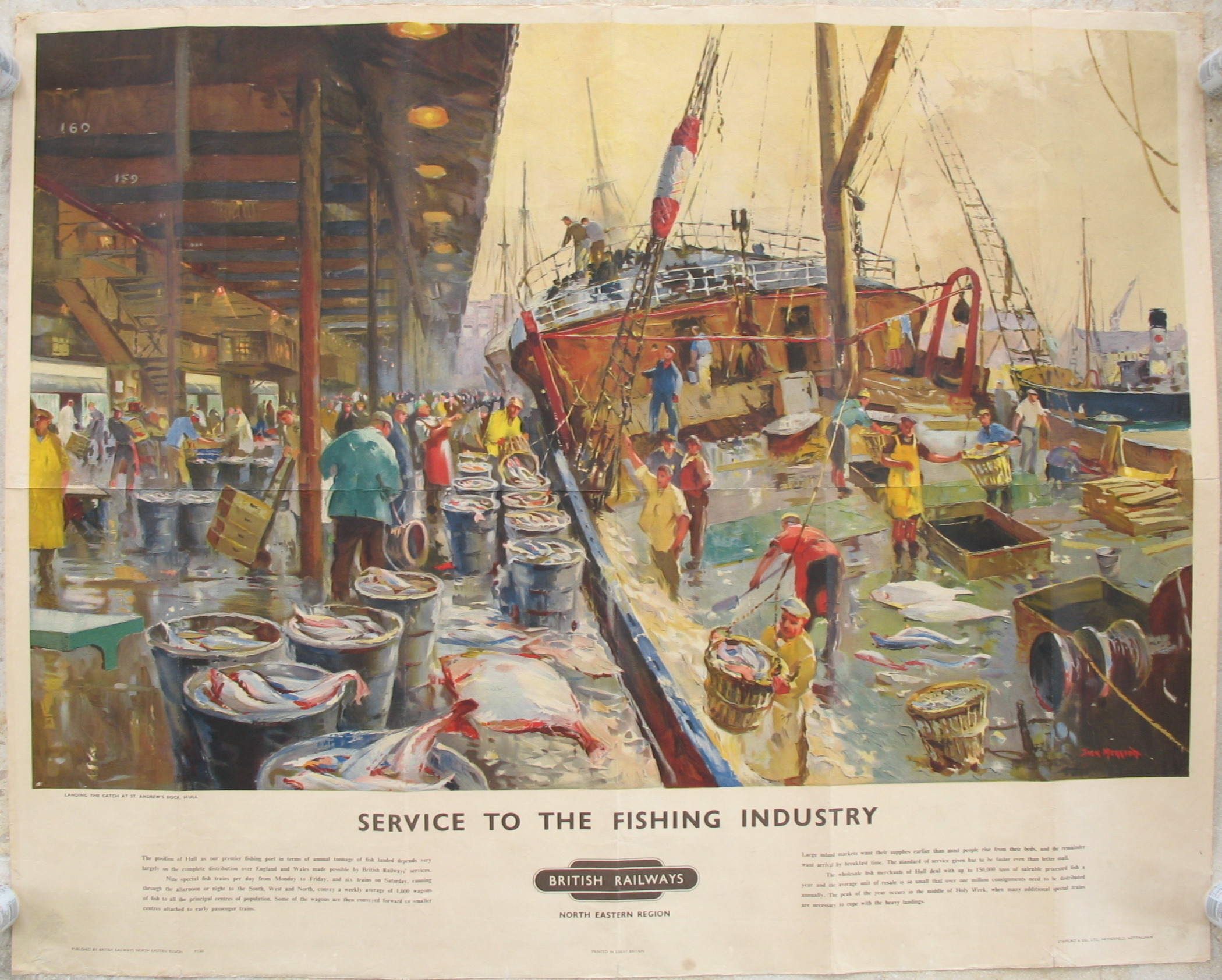 Original Railway Poster Service To The Fishing Industry Landing The Catch At St Andrews Dock Hull By Jack Merriott