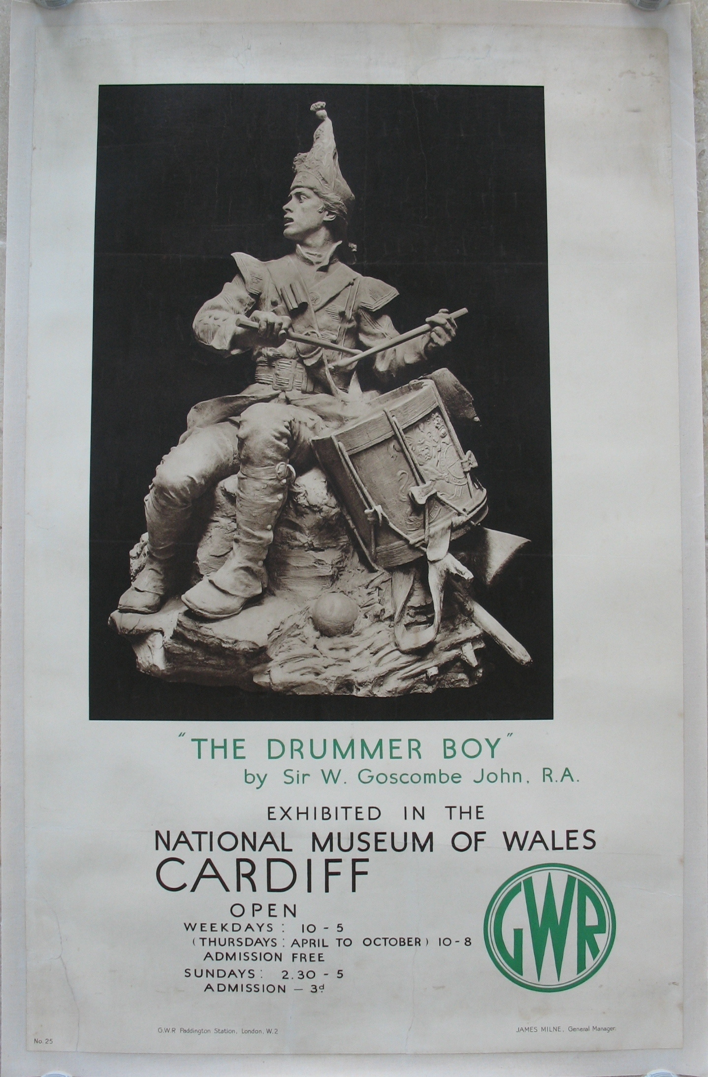 Original GWR Railway Poster The Drummer Boy By Sir W Goscombe John RA Exhibited In The National Museum Of Wales Cardiff