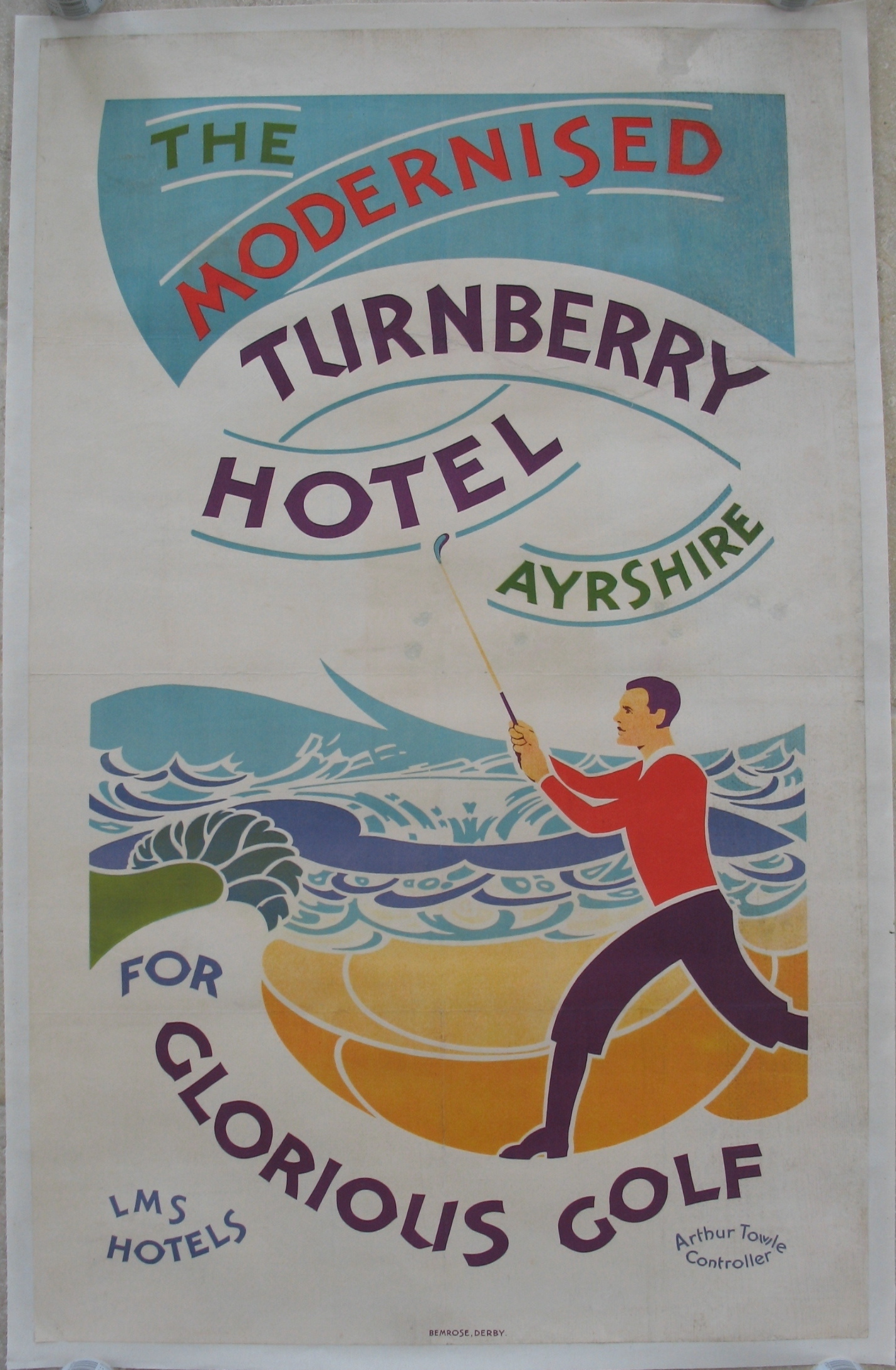 Original Railway Poster The Modernised Turnberry Hotel Ayrshire For Glorious Golf LMS Hotels