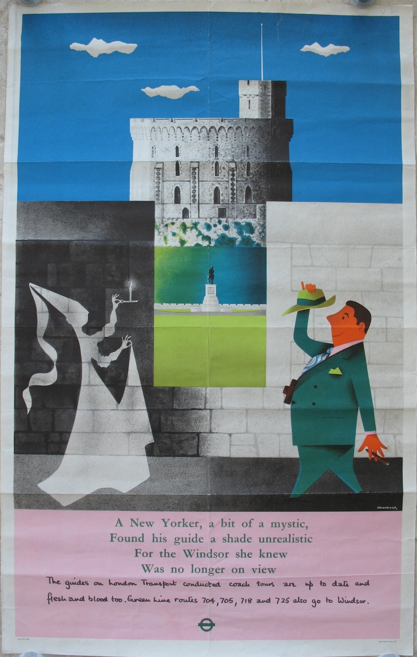 Original London Transport Poster Conducted Coach Tours Green Line Windsor Castle By John Bainbridge