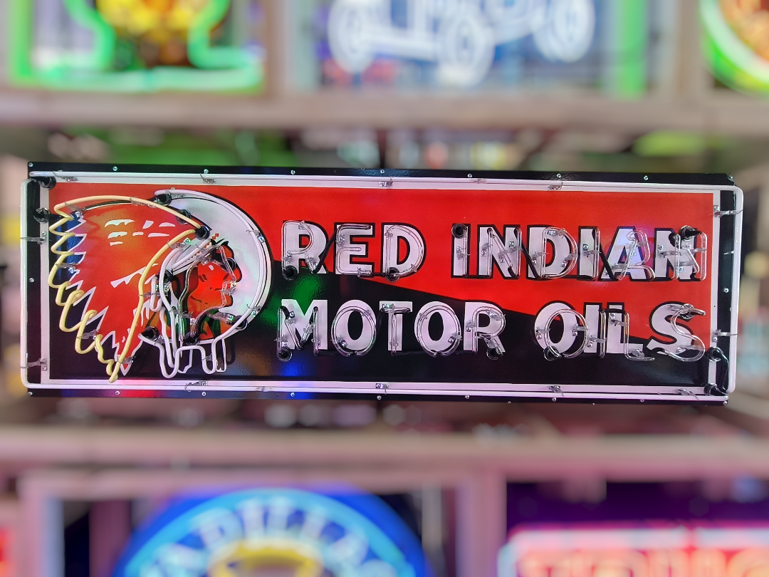 Porcelain Red Indian Motor Oils Neon Sign / Vintage Gas Signs ...