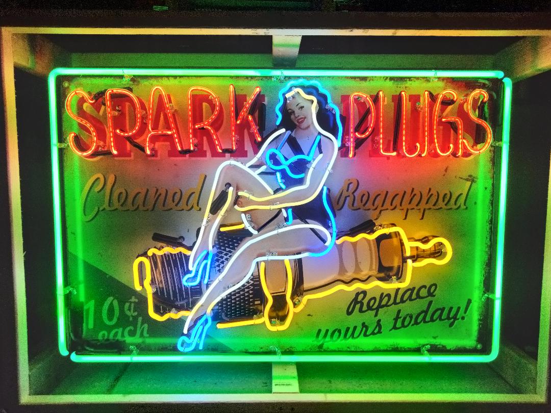 Spark Plugs Pin Up Girl Neon Sign / Spark Plug PinUp Signs