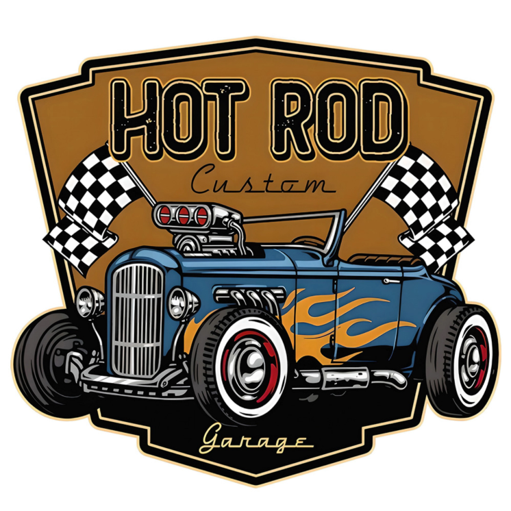 Hot Rod Die Cut Embossed Metal Sign