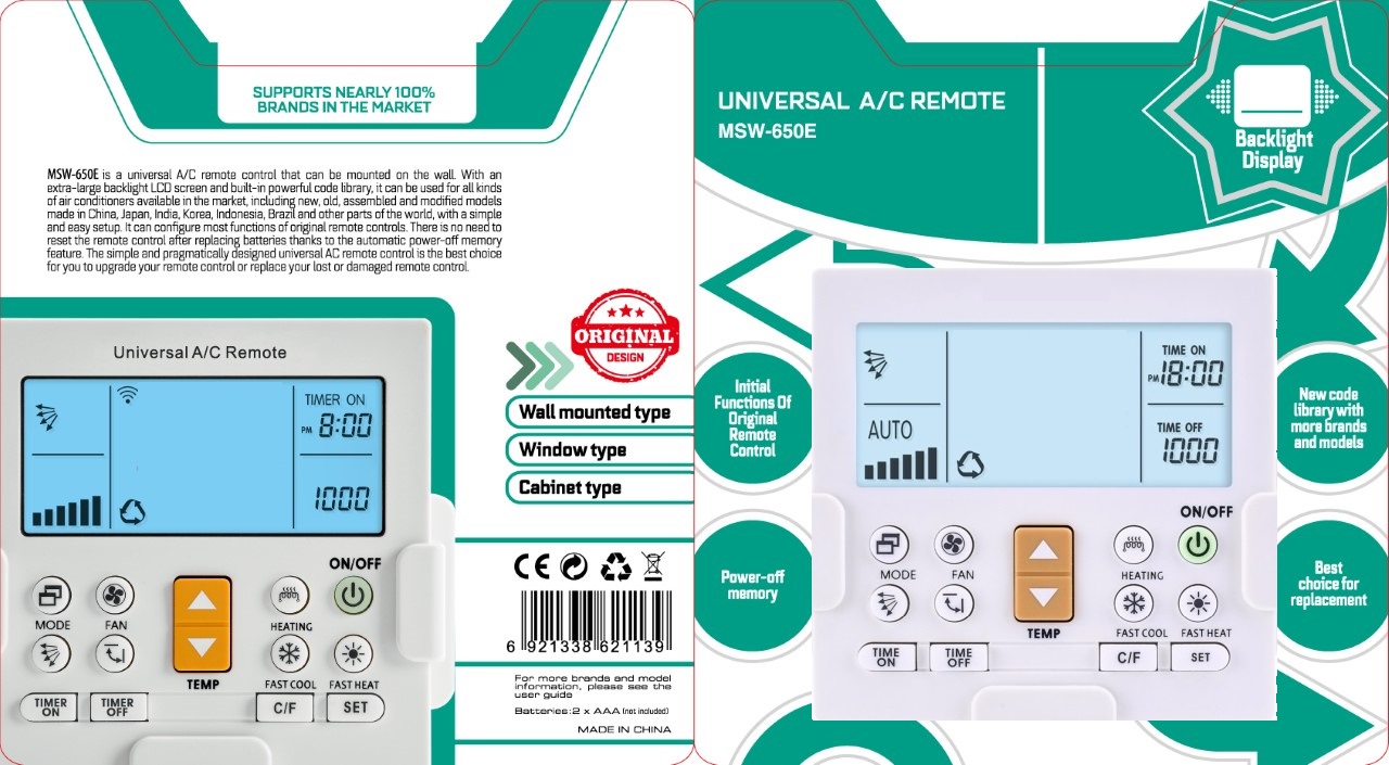 Universal Remote for Ductless Mini Split AC Wall Mounted