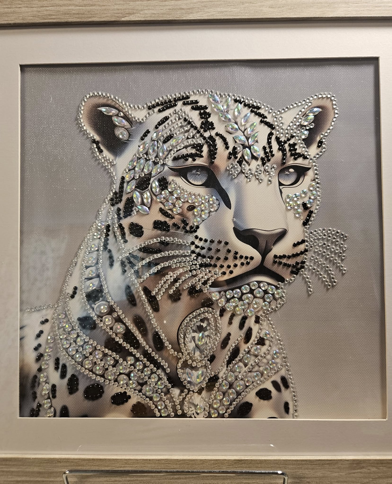 Snow Leopard Crystals 12x12 Framed Rhinestone Art