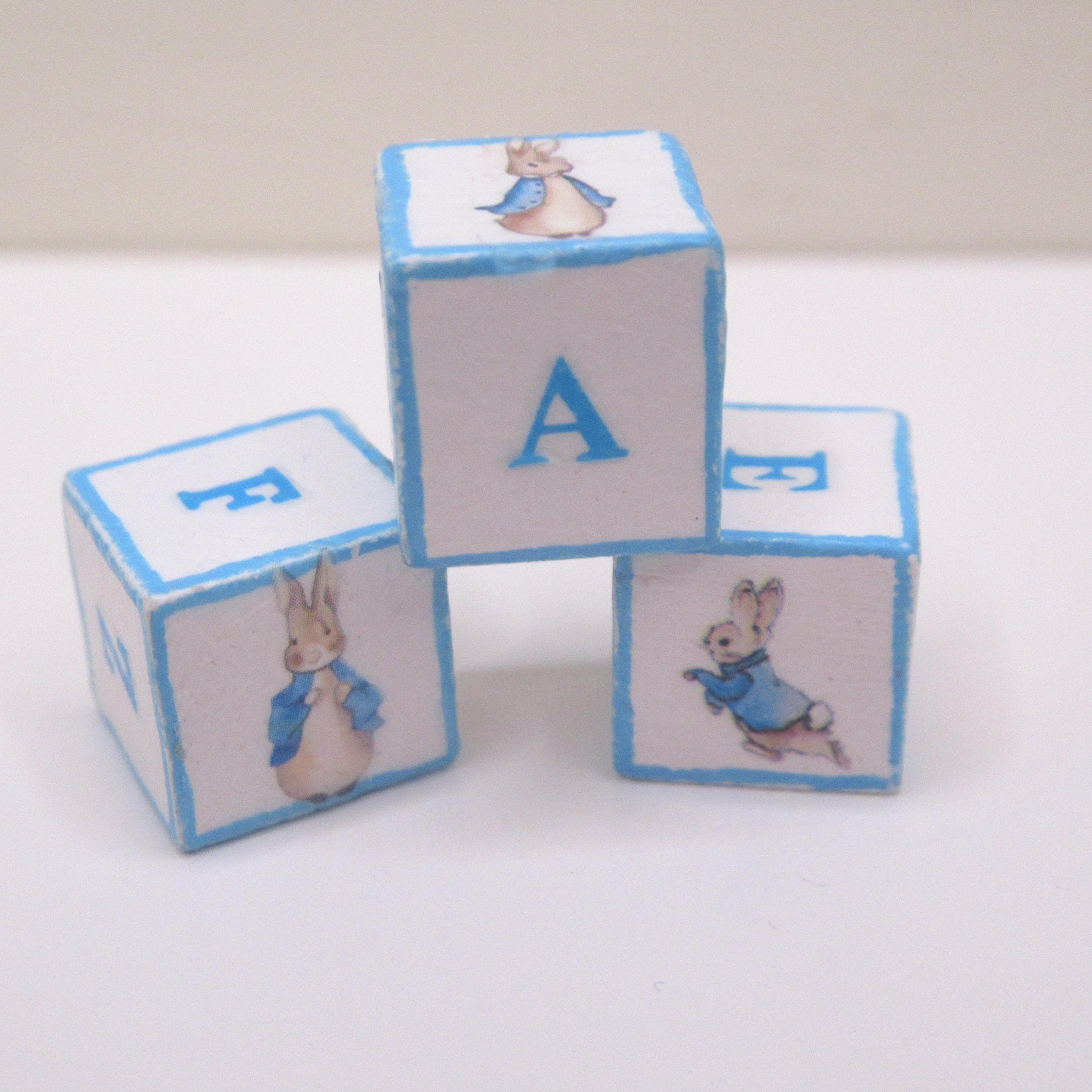 Kids Blocks Rabbit Dolls House Toy Letter Blocks Peter Rabbit Set of 3 Miniature Blue ...