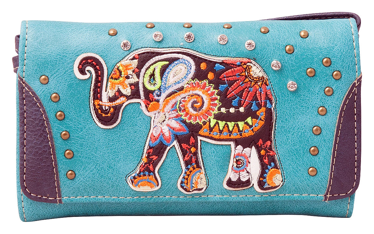 Elephant Purse Concealed Carry Embroidered Handbag Wallet Set