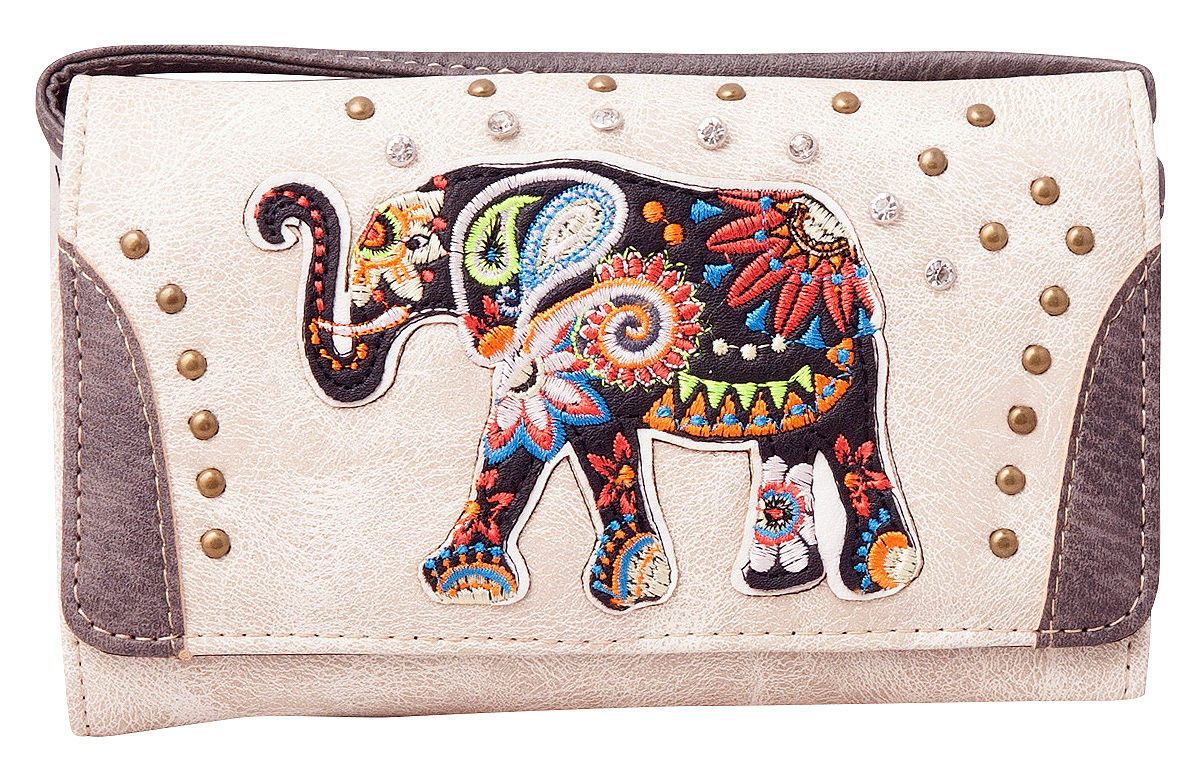 Elephant Purse Concealed Carry Embroidered Handbag Wallet Set