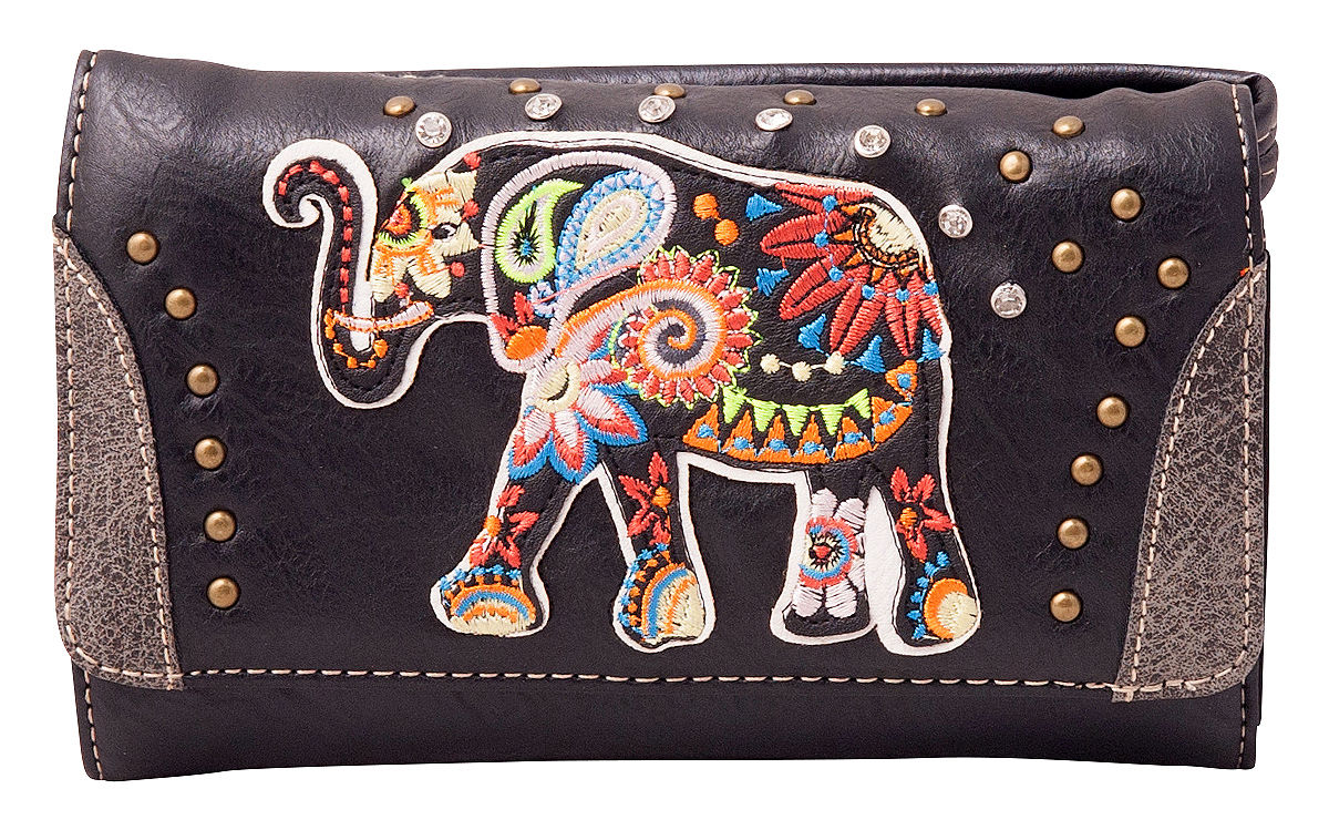 Elephant Purse Concealed Carry Embroidered Handbag Wallet Set