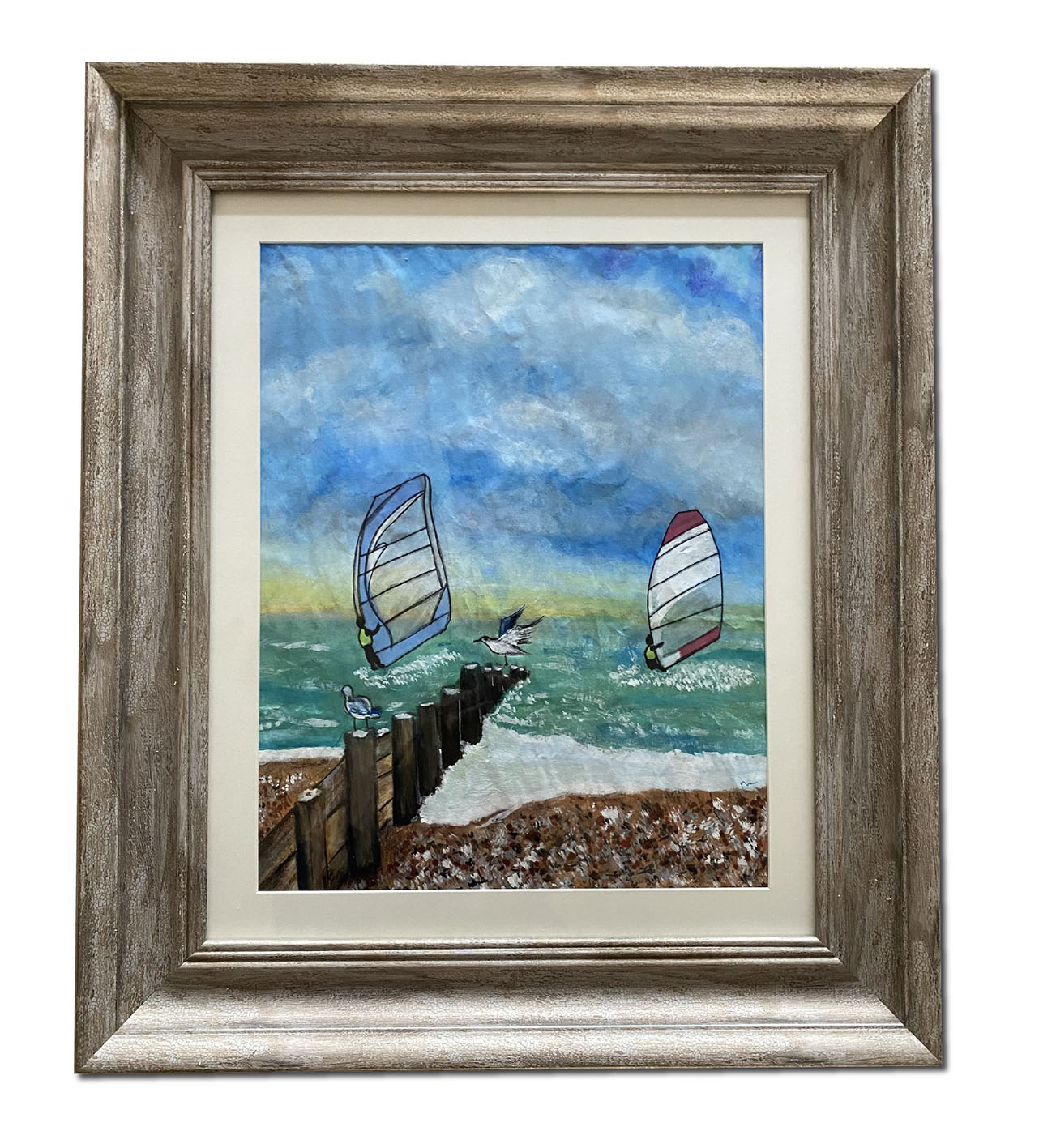 Before sunset, Hayling Island | Acrylic on rice paper