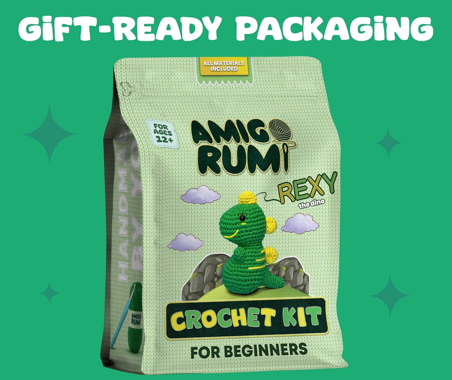 Green Amigo Rumi Cute Dinosaur Beginners Crochet Kit