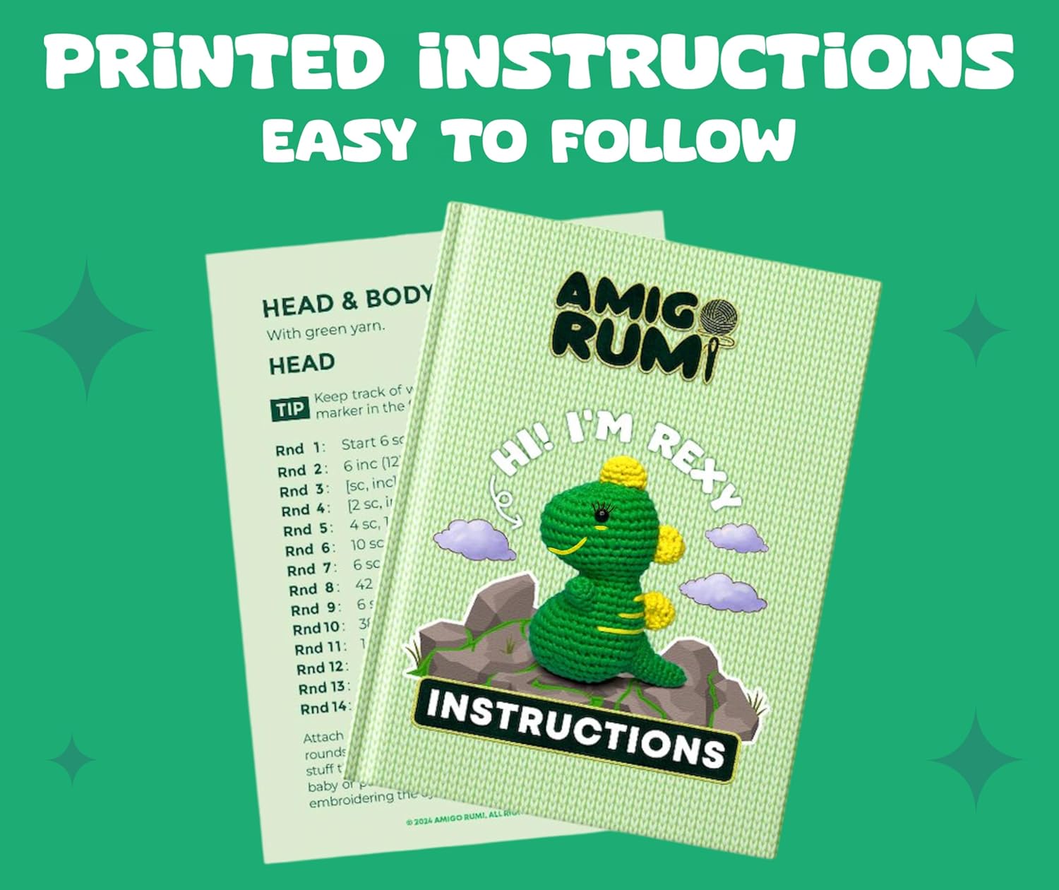 Green Amigo Rumi Cute Dinosaur Beginners Crochet Kit