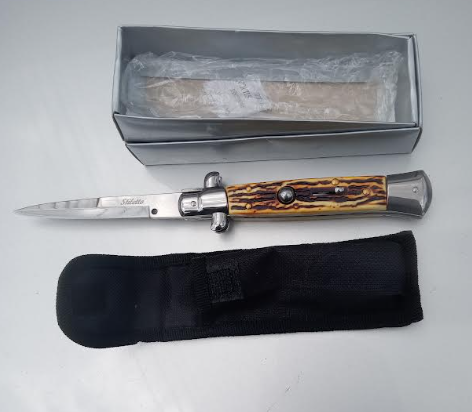 9.75" Italian Milano Stiletto Stag Handle Automatic Knife