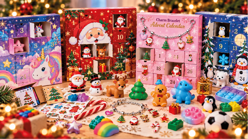 Modern advent calendar contents including toys gifts and collectables
