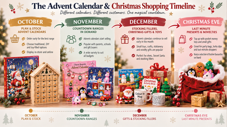 Advent calendar retail selling timeline and Christmas countdown