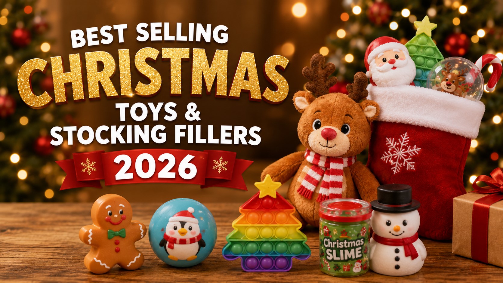 Best Selling Christmas Toys and Stocking Fillers 2026 with festive plush toys, squishies, slime and sensory toys