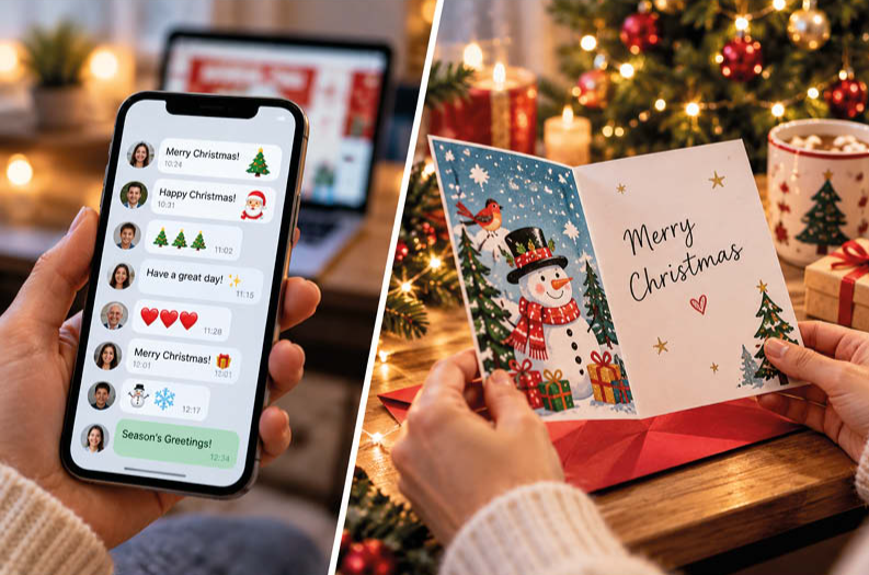 Christmas cards and handwritten festive greetings