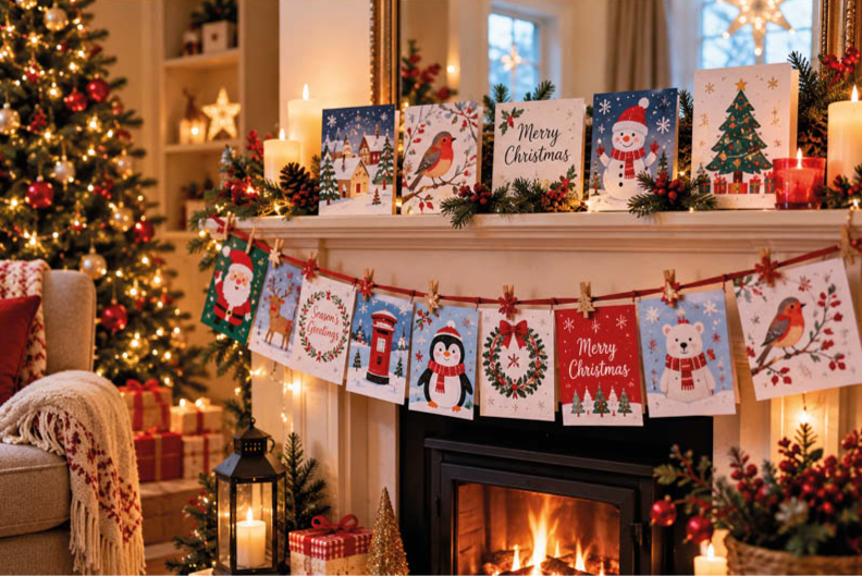 Christmas cards displayed around the home