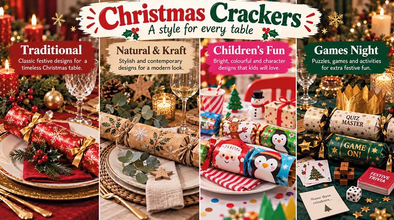 Children's Christmas crackers and colourful character Christmas crackers