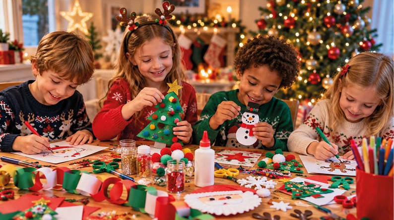 Children enjoying creative Christmas craft activities