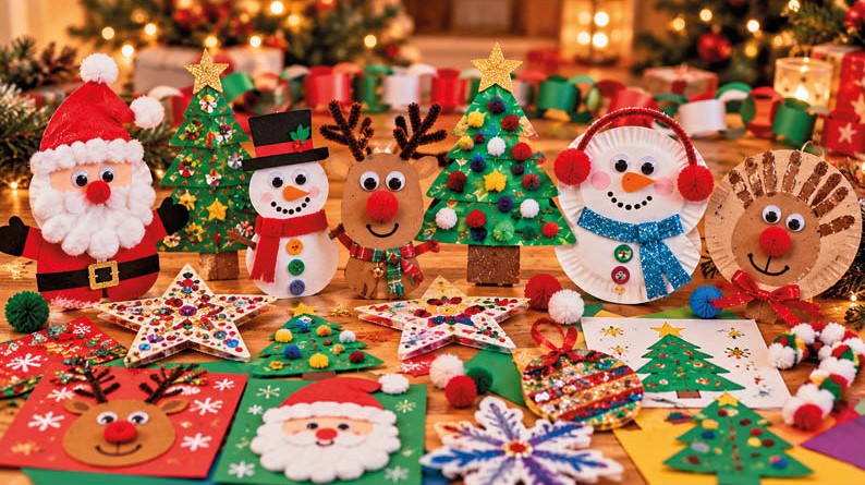 Children expressing creativity through handmade Christmas arts and crafts
