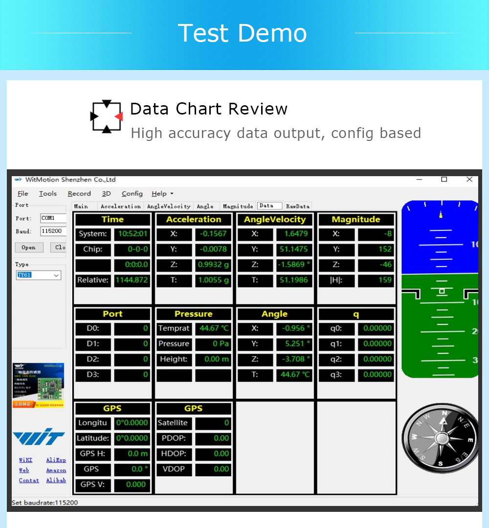 9Axis Accelerometer Data Logger, Gyro+Angle (XY 0.05° Accuracy