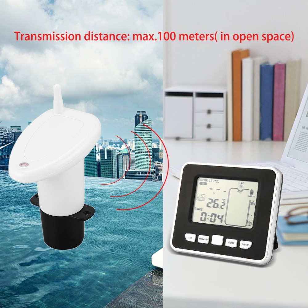 Ultrasonic Wireless Water Tank Liquid Depth Level Meter Sensor with ...