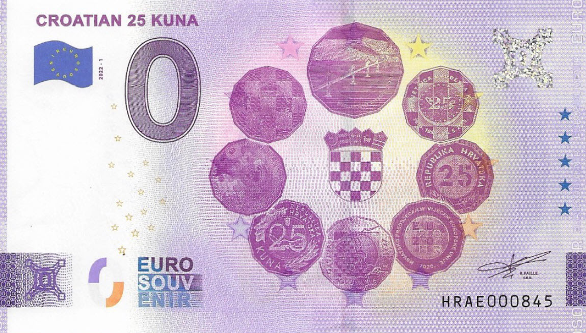 Croatian 25 Kuna 0 Euro Note