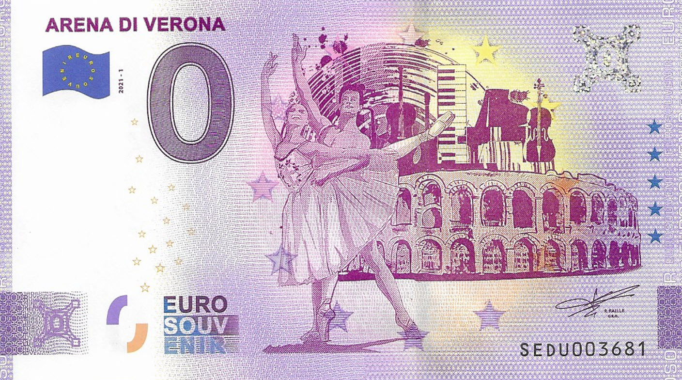 0 Euro Souvenir Banknote – Italy 2021 – Arena Di Verona – Uncirculated