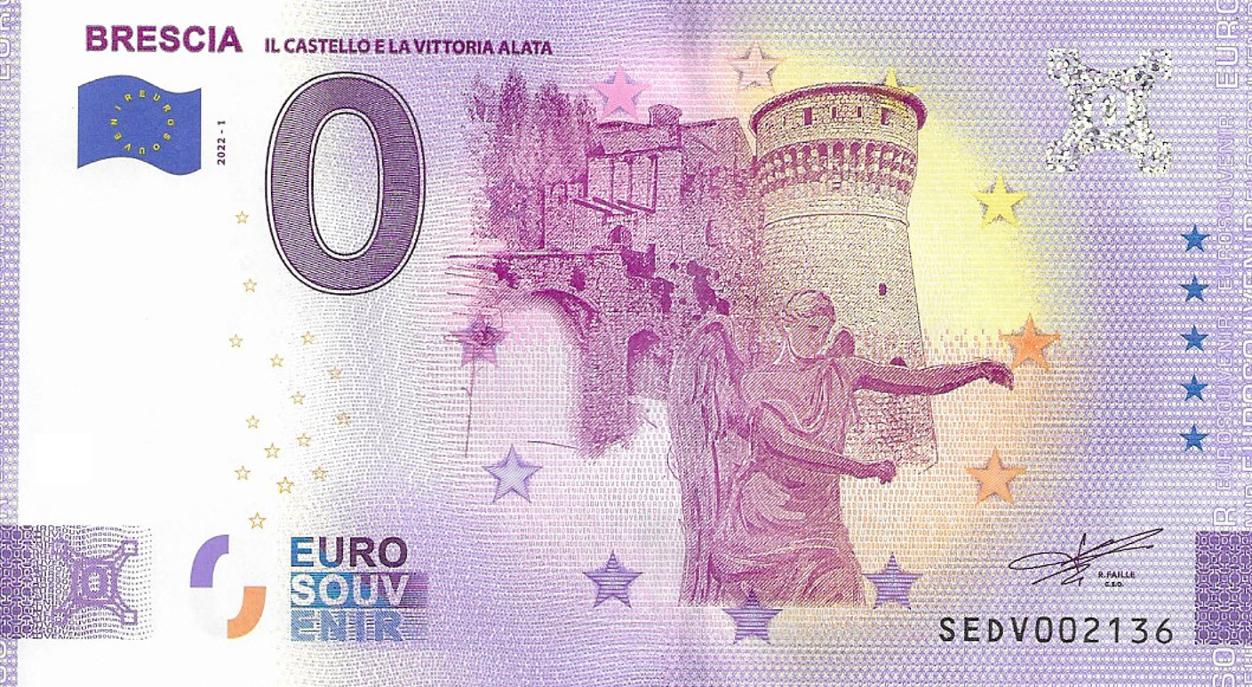 Brescia - Il Castello E La Vittoria Alata 0 Euro Banknote