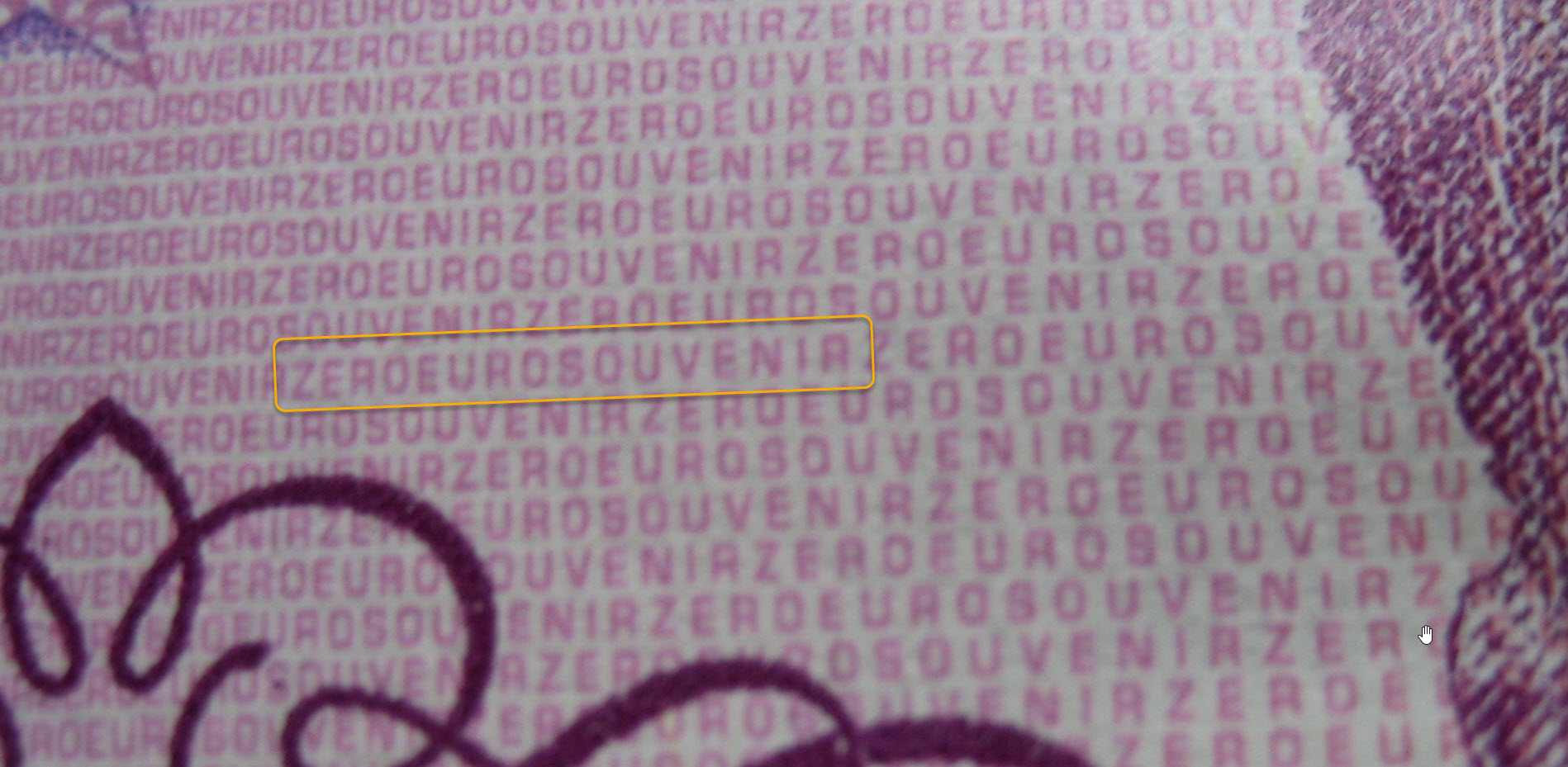 zero euro banknote microprint security feature