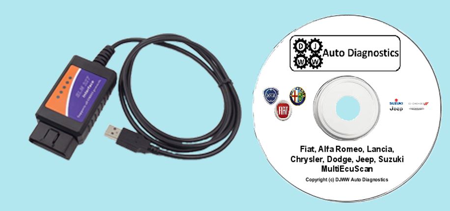 USB ELM 327 Diagnostic OBDII Lead For Alfa Romeo - Works With MultiEcuScan V5.2, CAN OBD Interface