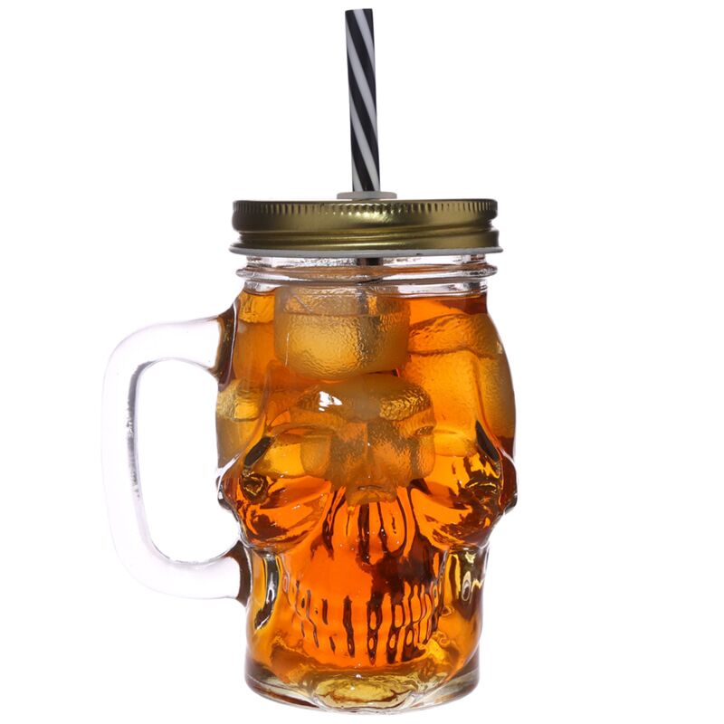 Skull Shaped Jar with Lid & Straw