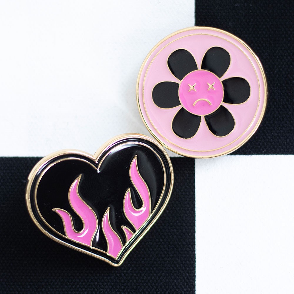 Burning Heart Pin Badge Set