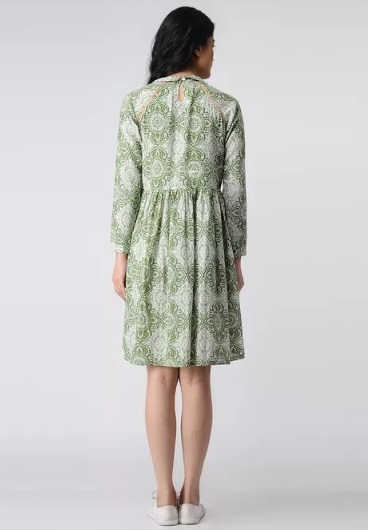 Green-Ivory Printed Cotton Dress L