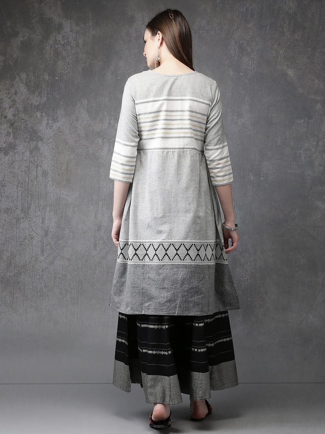 Women Grey Woven Design A-Line Kurta : L