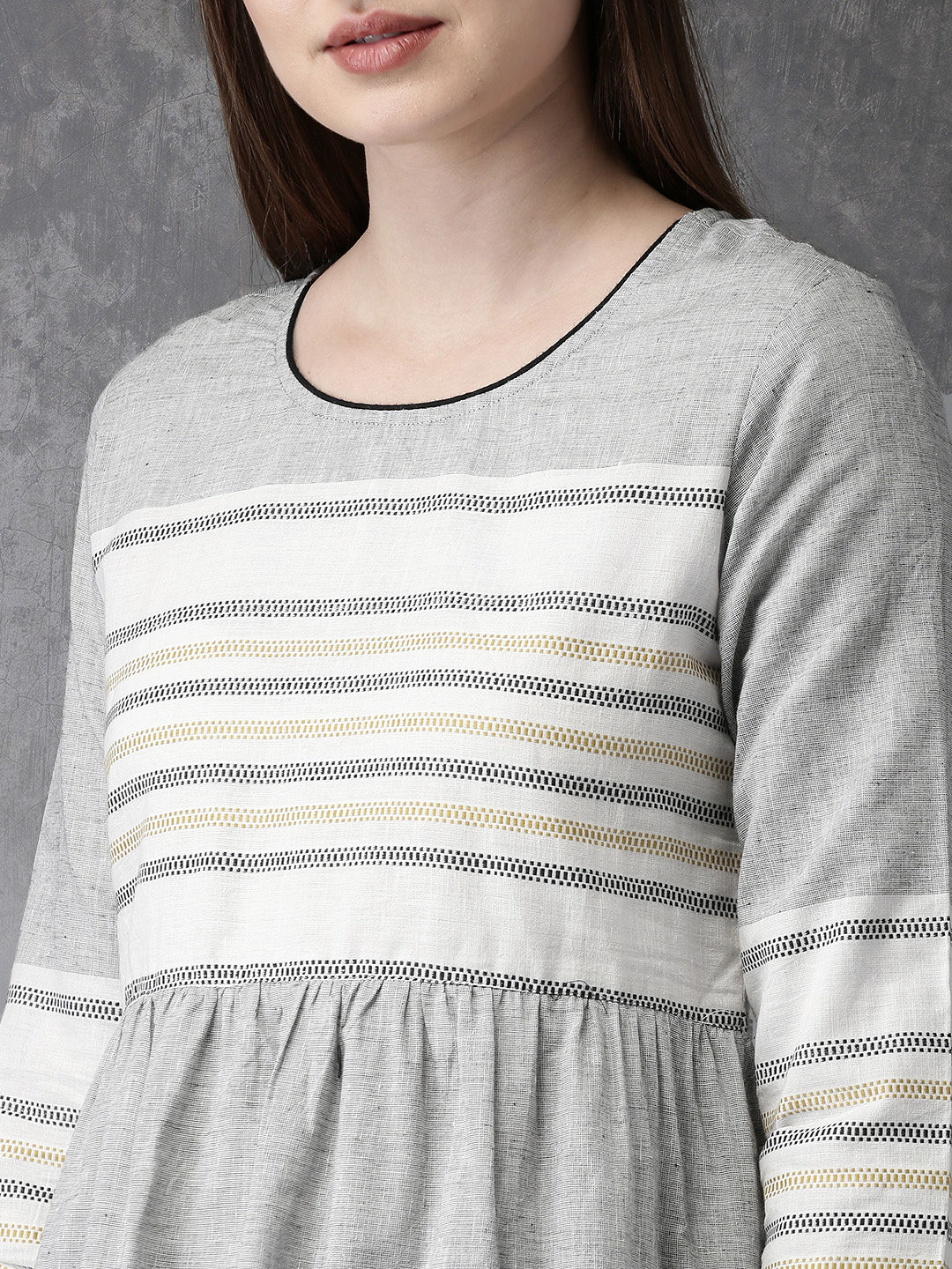 Women Grey Woven Design A-Line Kurta : L