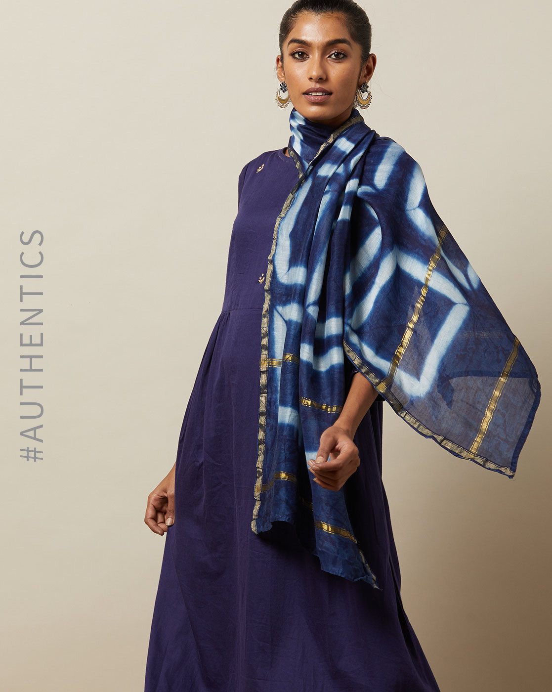 Hand Tie & Dye Indigo Shibori Chanderi Stole