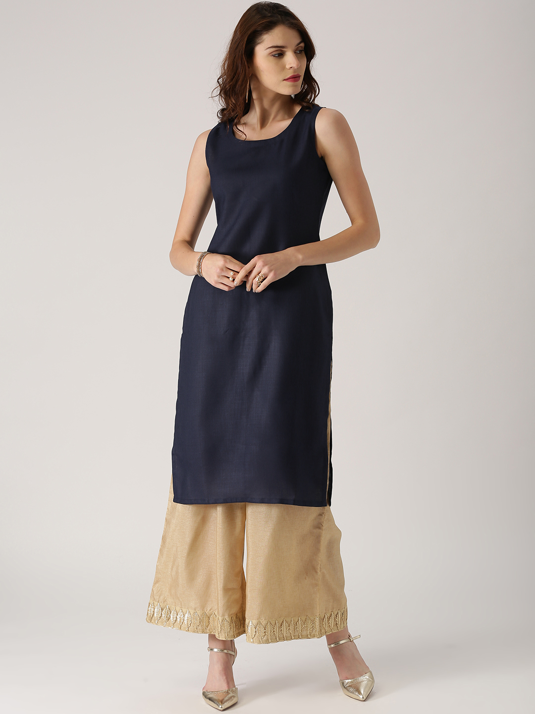 Navy Blue Kurta with Printed Layer : L