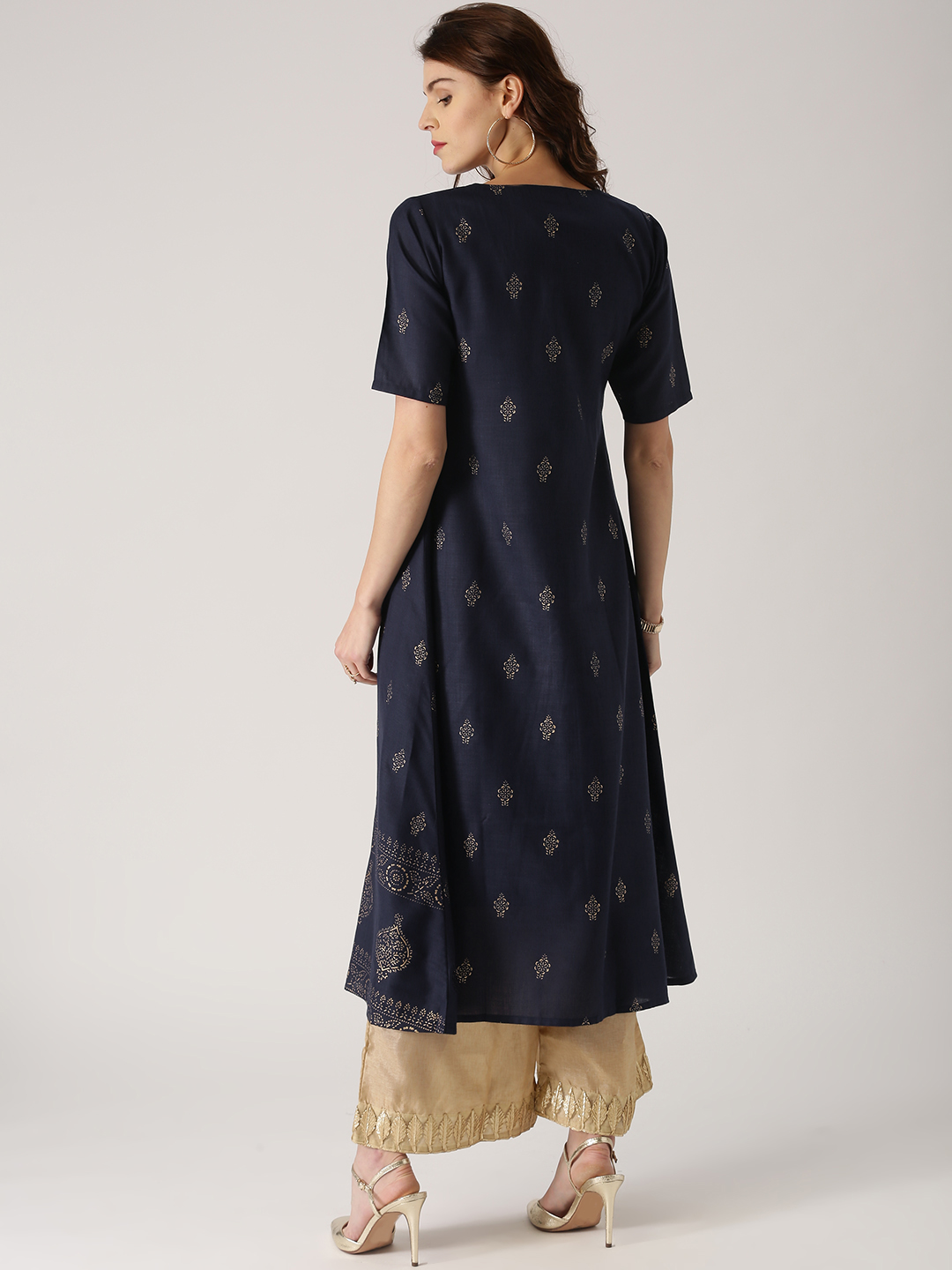 Navy Blue Kurta with Printed Layer : L
