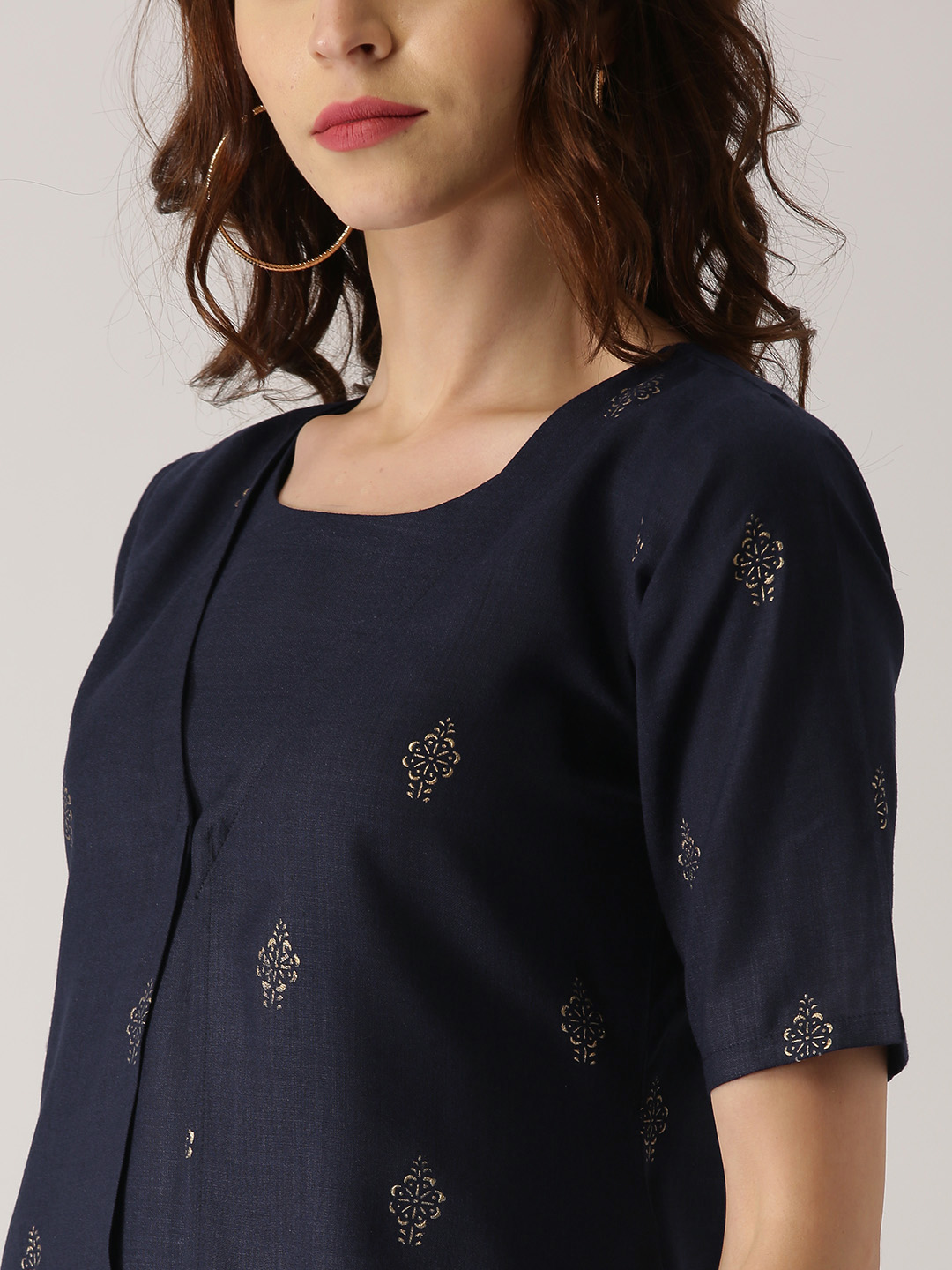 Navy Blue Kurta with Printed Layer : L
